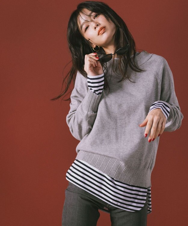 ANY SIS S 【CICA加工】ケーブルリブ ニット ライトグレー