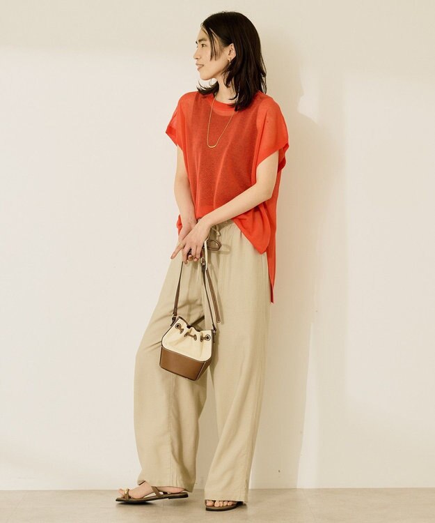 AMERICAN HOLIC ウォッシャブルシアーニットフレンチスリーブトップス Red