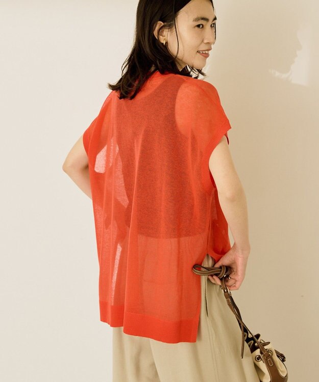 AMERICAN HOLIC ウォッシャブルシアーニットフレンチスリーブトップス Red