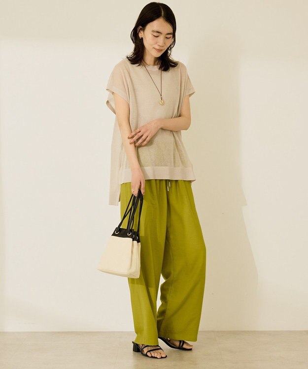 AMERICAN HOLIC ウォッシャブルシアーニットフレンチスリーブトップス Light Beige