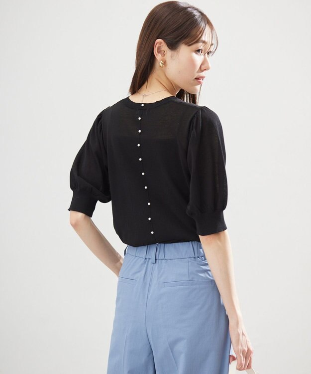 組曲 L シアーパフ袖 ニット ブラック系