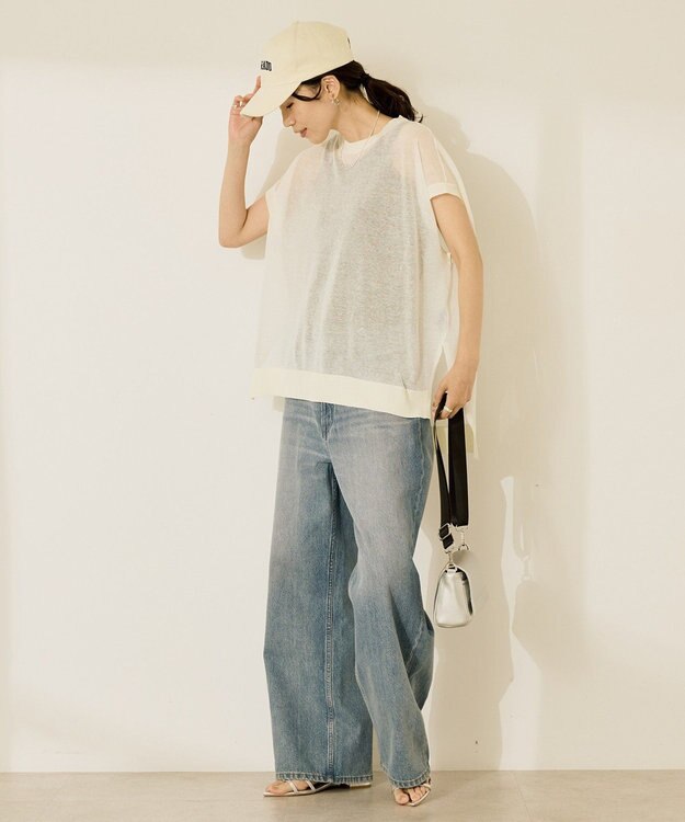 AMERICAN HOLIC ウォッシャブルシアーニットフレンチスリーブトップス Ivory