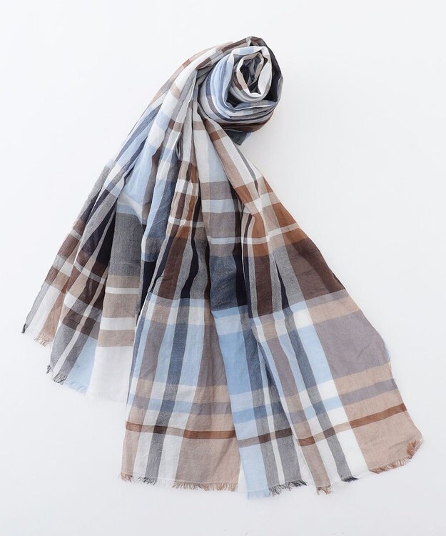 JOSEPH ABBOUD 【bugatti×V.FRAAS】ビッグチェック コットン ストール サックスブルー系4