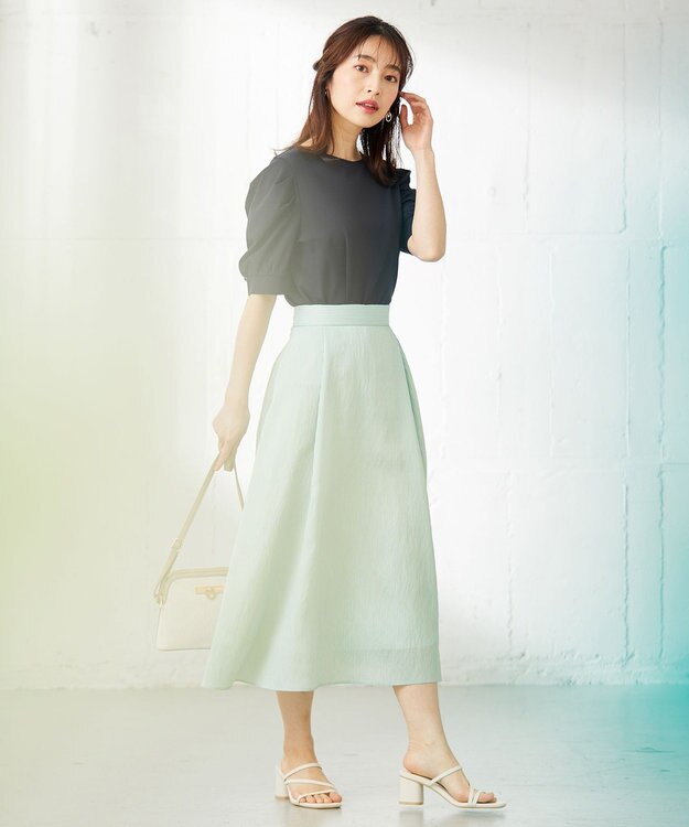ANY SIS 【洗える】エアリーストライプ スカート グリーンストライプ