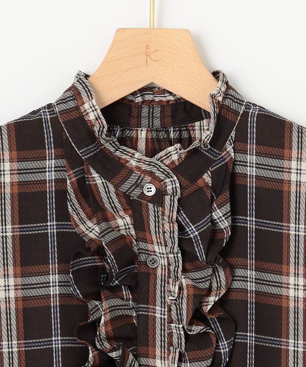 組曲 シアーツイルチェック フリルブラウス アプリコットブラウン系3