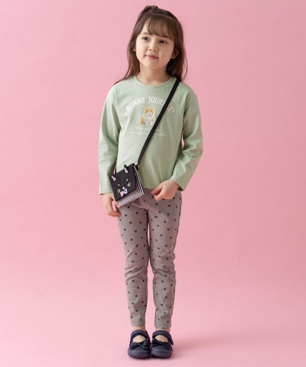 ANY KIDS アートモチーフ 長袖 Tシャツ ミント×ネコ