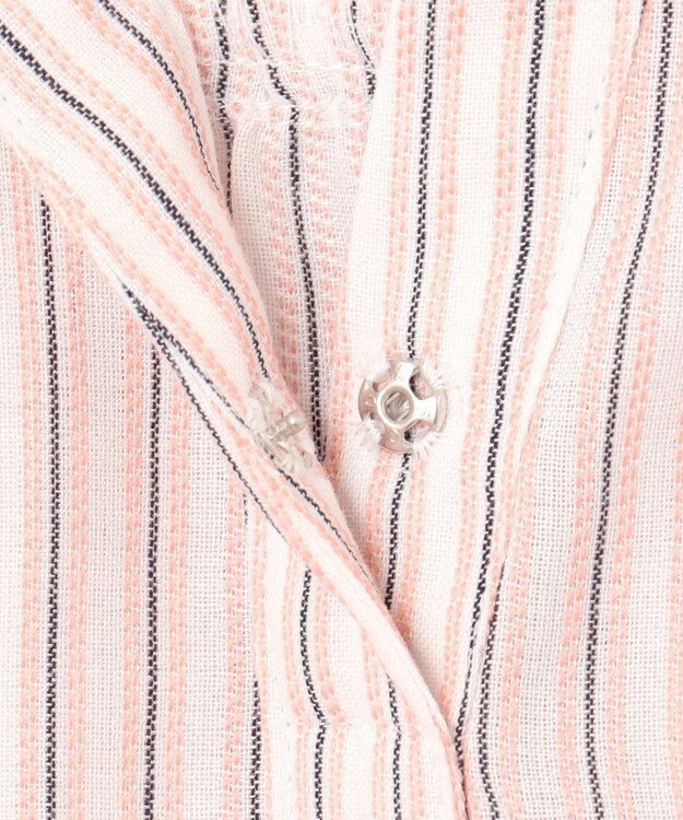 J.PRESS LADIES 【洗える・接触冷感】ドビー強撚ストライプ スキッパー ブラウス オフ×ピンク×ネイビー系