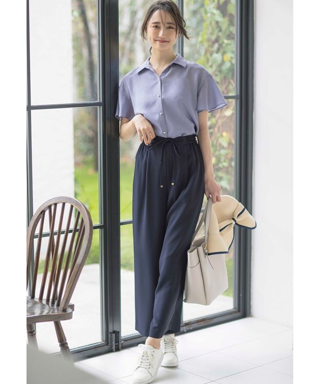 ANY SIS 【洗える】イージードロスト ワイドパンツ ネイビー