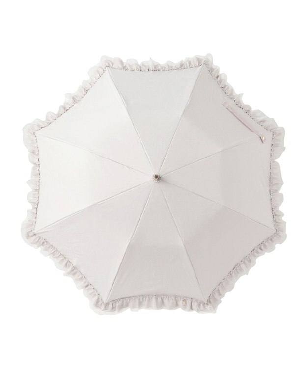 MOONBAT ランバン オン ブルー 晴雨兼用日傘 折りたたみ傘 ビジュー付きオーガンジーフリル 遮光 遮熱 UV キャメル