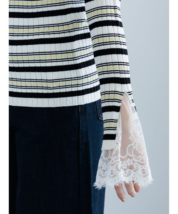 Te chichi レースカフスリブニット ボーダー