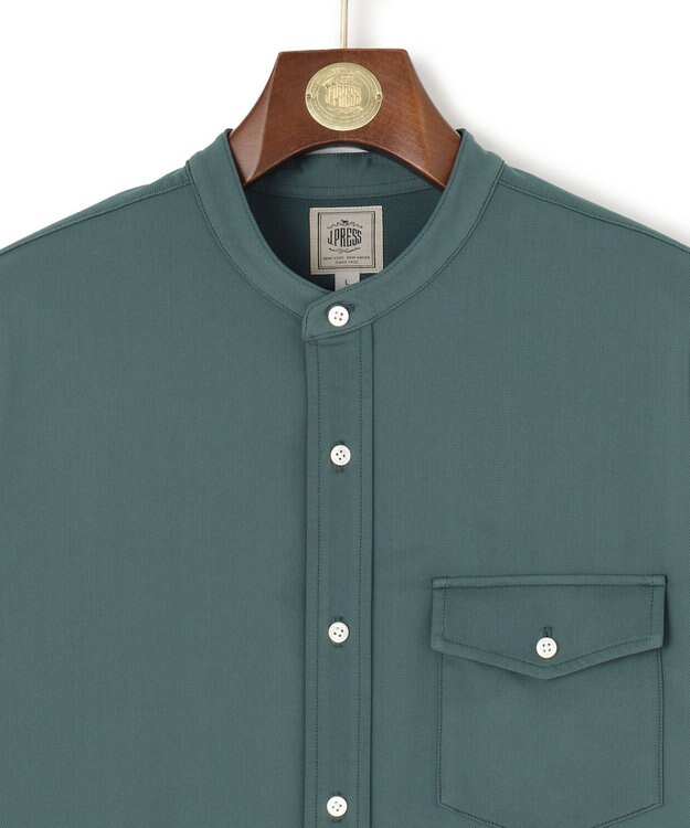 J.PRESS MEN 驚異的な機能性！【接触冷感 / UVカット / ストレッチ / 高通気性 / 防シワ】【MECHANICAL】ジャージーバンドカラー シャツ グリーン系