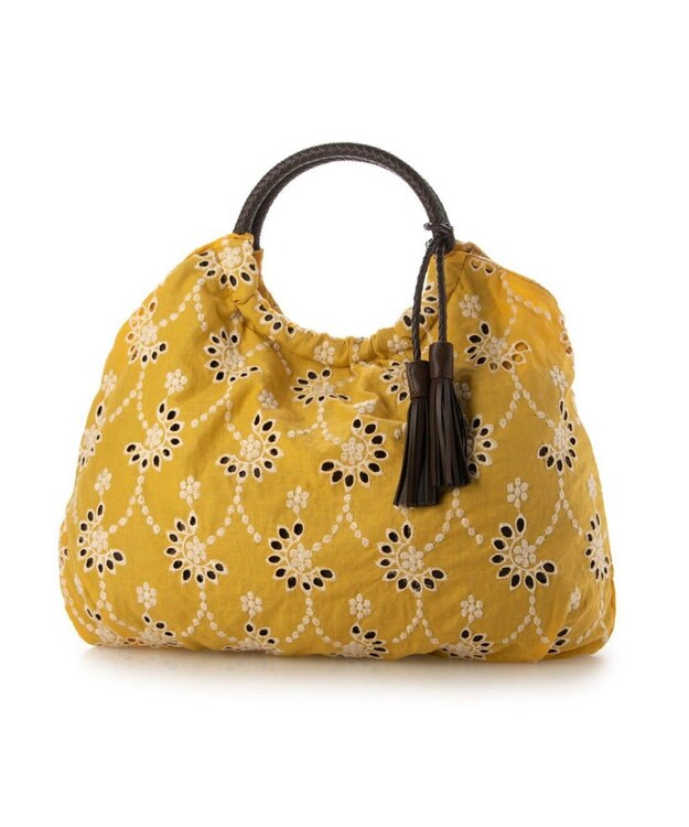 UNBILLION カシュカシュ cachecache / 花刺繍メッシュハンドルトートバッグ マスタード