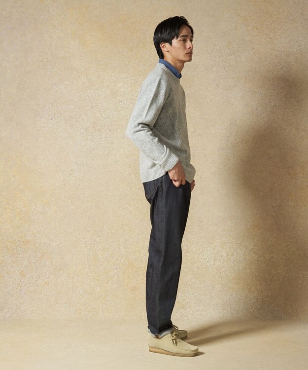 J.PRESS MEN 【Cash Lamb's Wool】ケーブルクルーネック ニット ライトグレー系