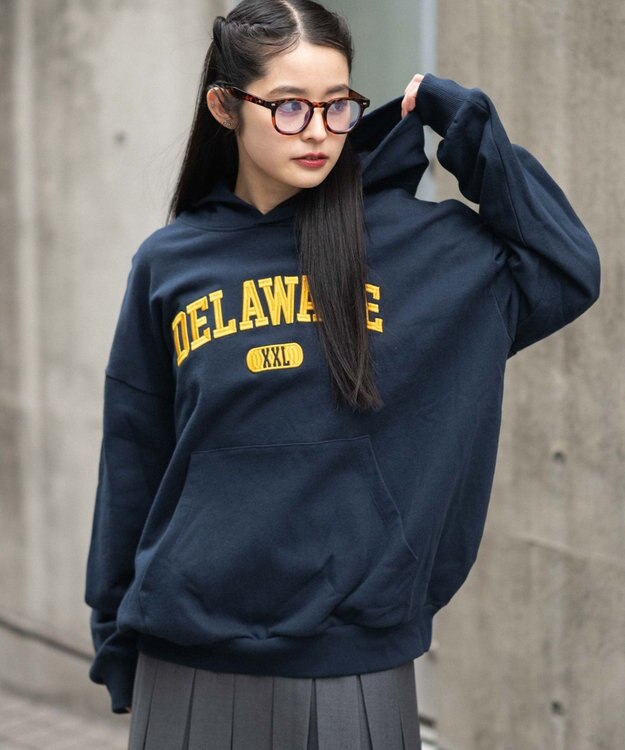 WEGO 【ユニセックス着用ITEM/SMLサイズ展開】グラフィックロゴプルパーカー ネイビー