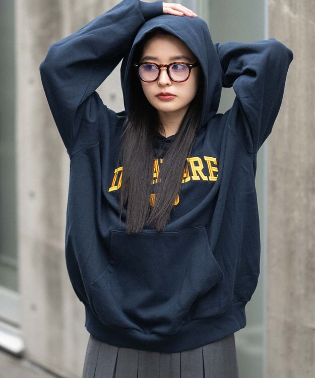 WEGO 【ユニセックス着用ITEM/SMLサイズ展開】グラフィックロゴプルパーカー ネイビー