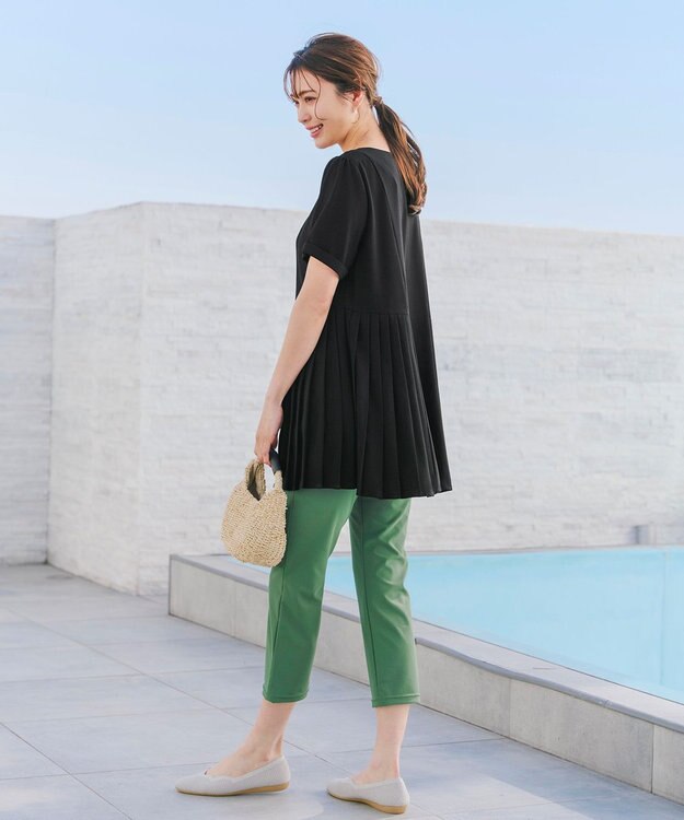 Tiaclasse 【新色追加・洗える】サイドプリーツチュニックブラウス ブラック