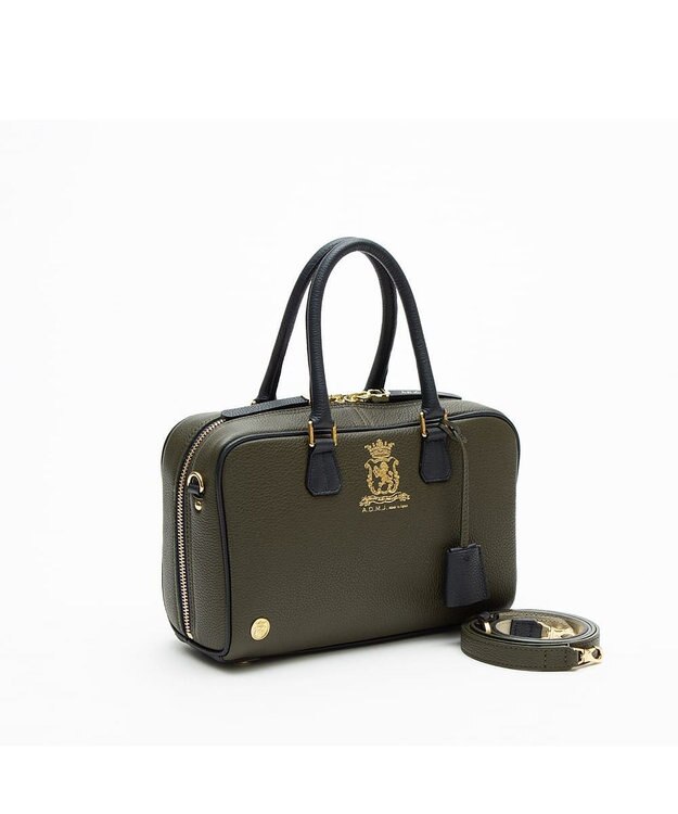 A.D.M.J. 【牛革】モーツァルト/バイカラーボストン25cm(ショルダーストラップ付) FOREST×MARINE