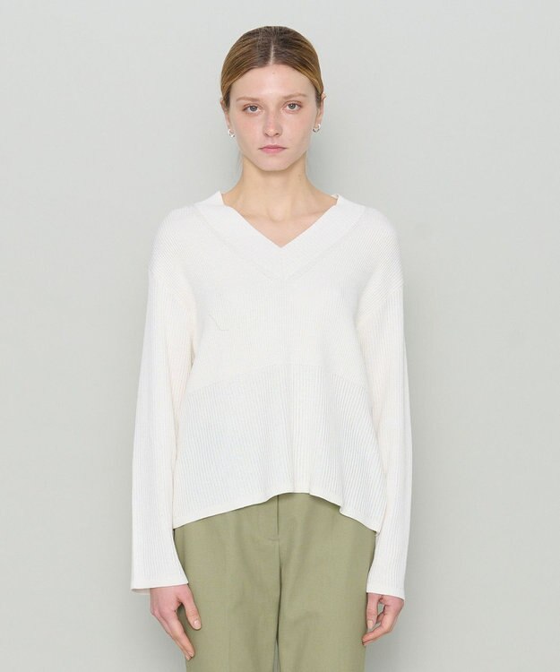 JOSEPH 【洗える】シルクコットン　Vネックニット Oyster white