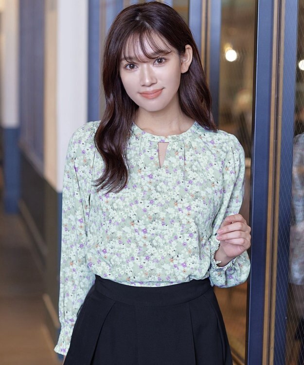 Tiaclasse 【洗える】2WAY花柄ブラウス ミント