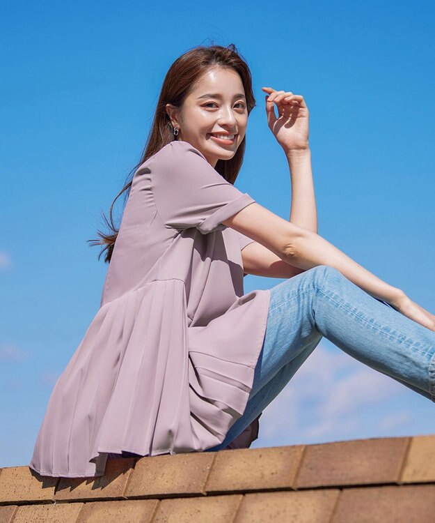 Tiaclasse 【新色追加・洗える】サイドプリーツチュニックブラウス ピンク