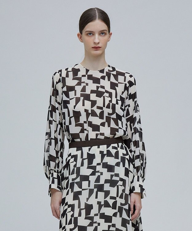 BEIGE， LUCIE / ノーカラーブラウス Absinthe×Brown