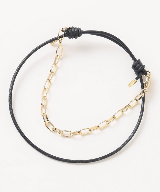 BEIGE， SILVER BERRY / レザーコンビブレスレット Black