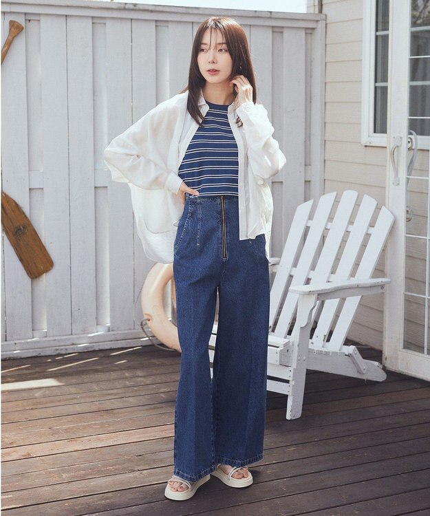 earth music&ecology ワイドシルエットシアーシャツ Off White