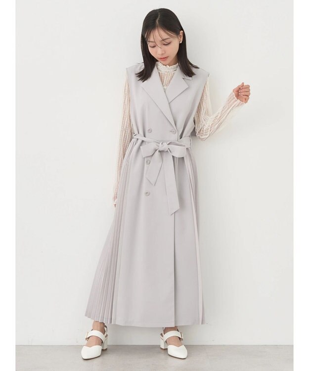 earth music&ecology サイドプリーツジレンチ Gray