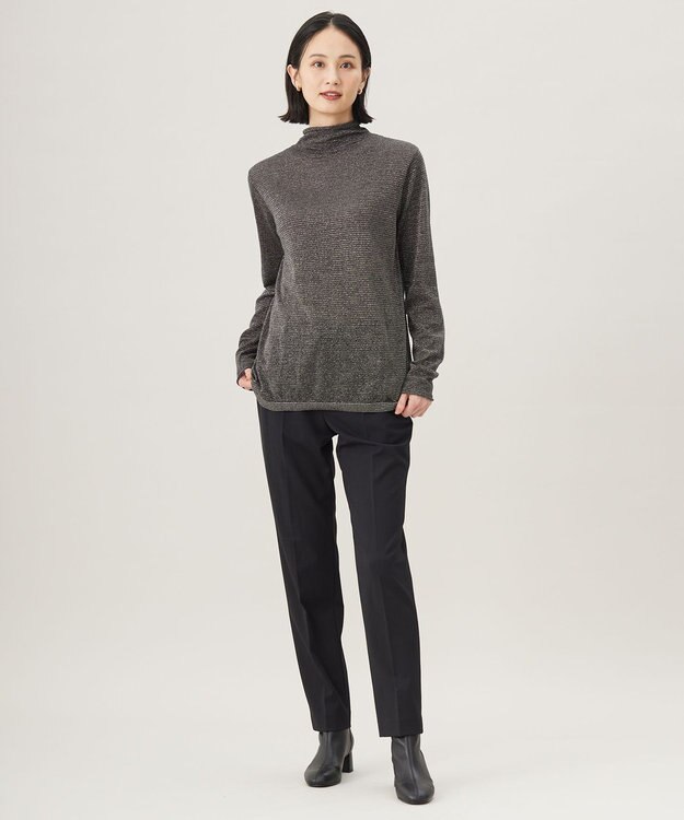 自由区 L 【洗える】ラメボーダー ニット チャコール×ゴールド