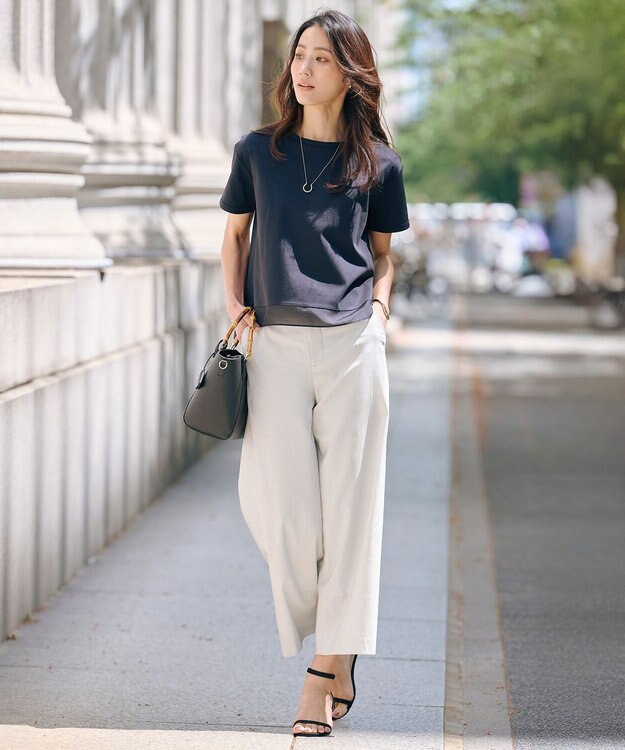 J.PRESS LADIES 【WEB限定カラーあり・洗える】コットンスムース シアーデザイン カットソー ネイビー系