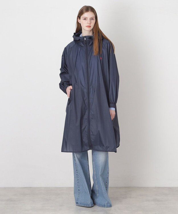 MOONBAT POLO RALPH LAUREN(ポロ ラルフローレン) ポロポニー レインコート ライトウェイト レインポンチョ  無地 フード 収納袋 レディース ネイビーブルー