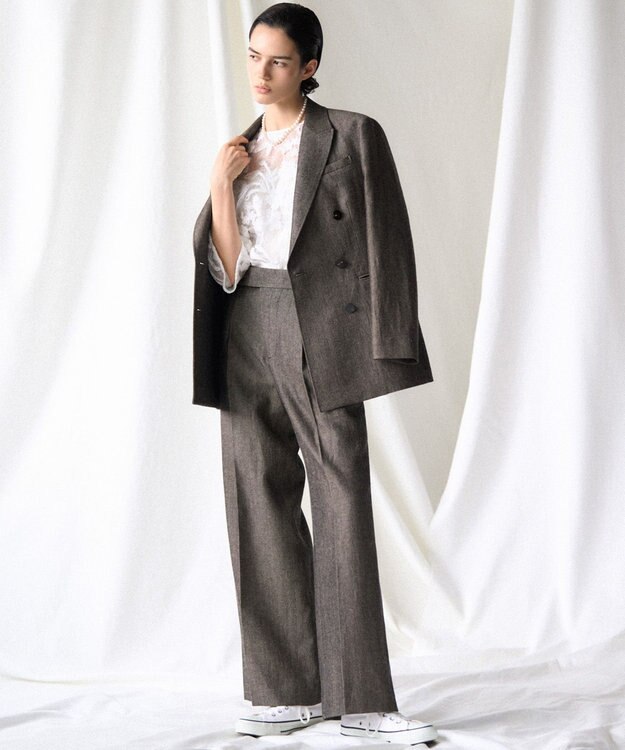 23区 【GOLD LABEL】ウールリネンツイル ワイドパンツ ダークブラウン系