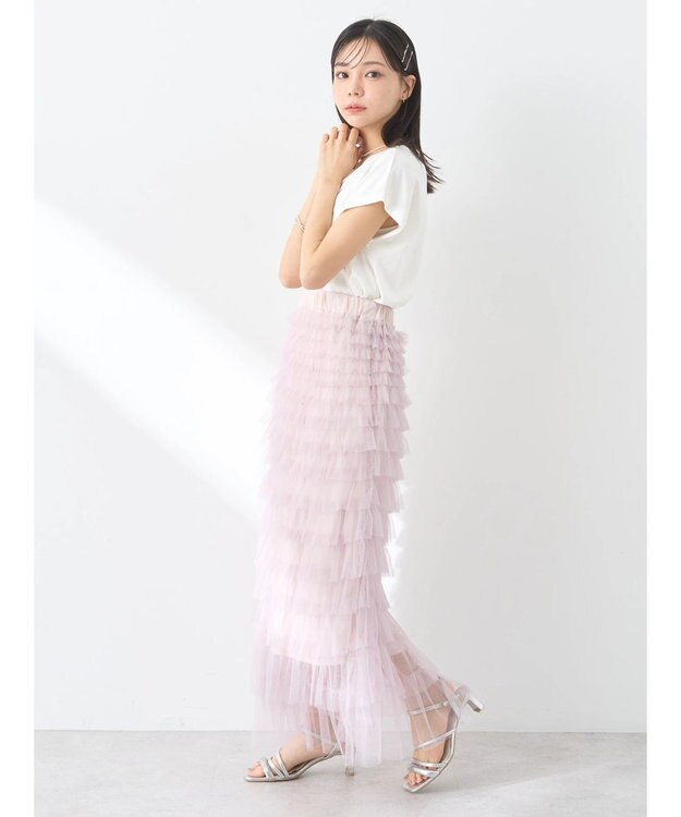 earth music&ecology ティアードフリルチュールスカート Shocking Pink