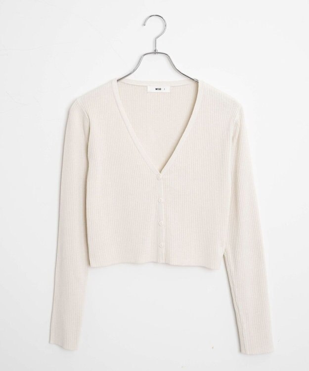 WEGO カラーリブショートカーデ オフホワイト