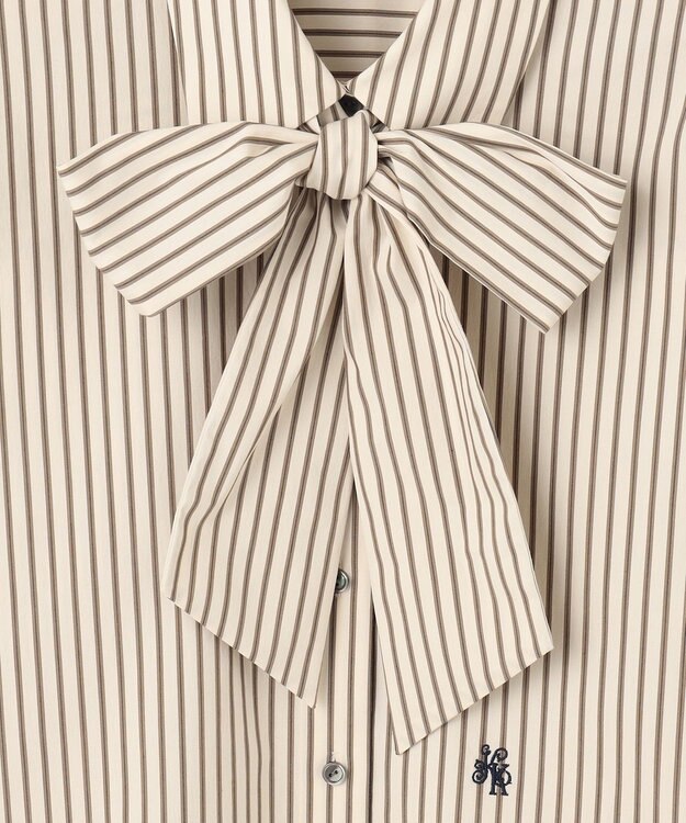 組曲 L 【ボウタイ付き】コンパクトシャーティング ストライプシャツ エクリュストライプ系1