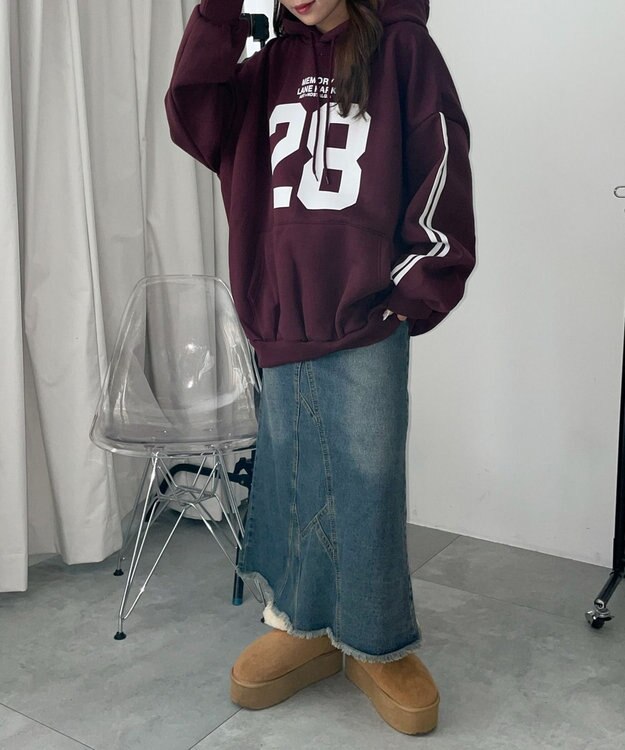 WEGO サイドラインナンバリングパーカー ワイン