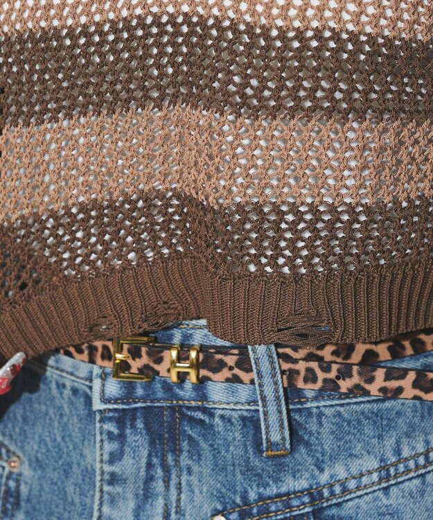 WEGO ダメージボーダーショートニット ブラウン