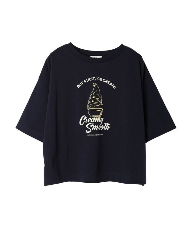earth music&ecology ＩＣＥ　ＣＲＥＡＭ！　ショートＴ Navy