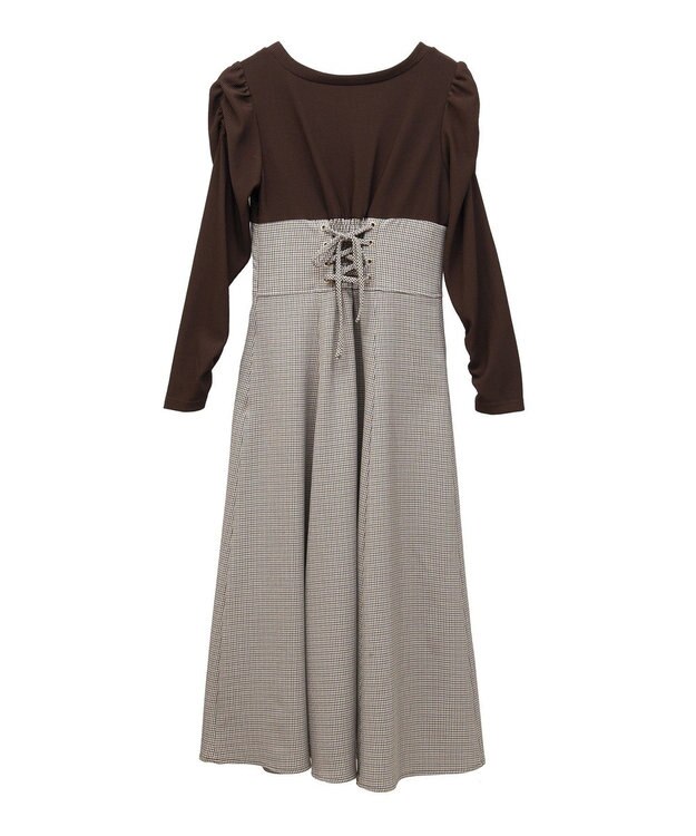 earth music&ecology リブカットソードッキングワンピース Brown