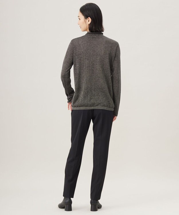 自由区 S 【洗える】ラメボーダー ニット チャコール×ゴールド