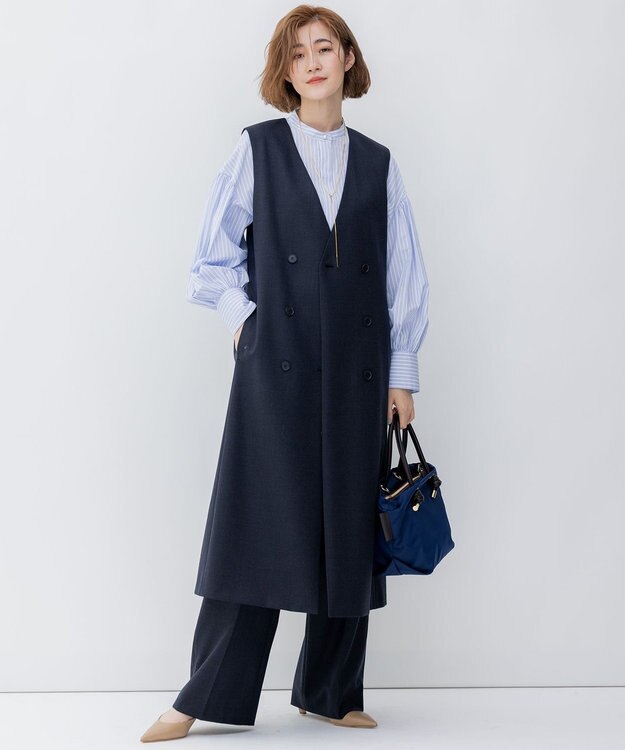 23区 L ウーステッドウールツイル ロング ジレ グレー系