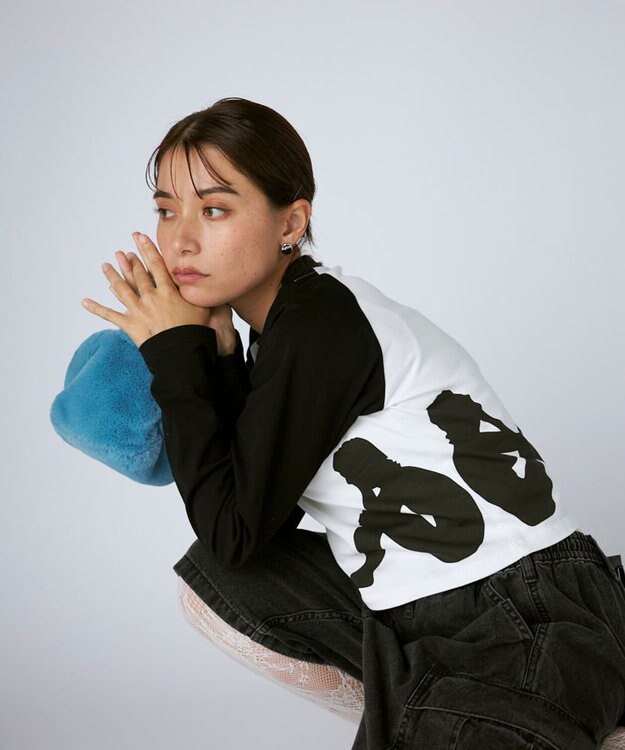 OP／FILA 【Kappa】ショート丈 シルエットロゴ ラグランロンT ホワイト