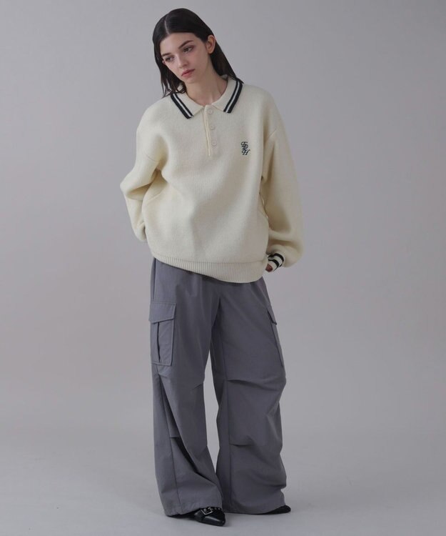 WEGO 【ユニセックス着用ITEM】ワンポイント刺繍ニットポロ ホワイト