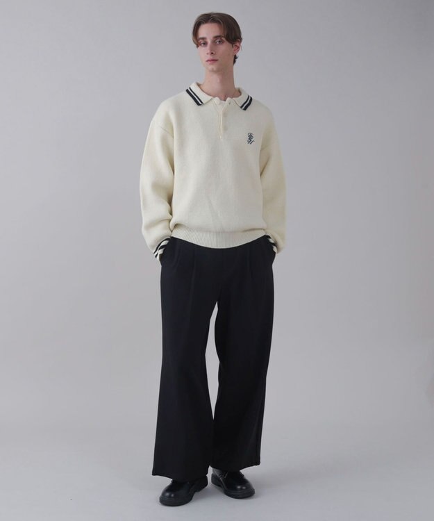 WEGO 【ユニセックス着用ITEM】ワンポイント刺繍ニットポロ ホワイト