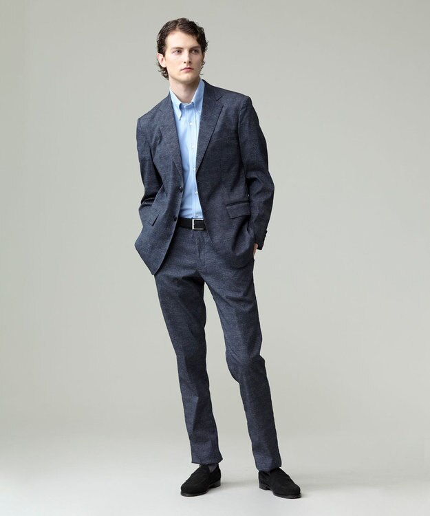 J.PRESS MEN 酷暑の清潔感もこれ一枚で【吸水速乾 / 抗菌防臭 / 防シワ】【J.PRESS OXFORD JERSEY】カノコインレイマイクロストライプ 半袖シャツ / B.D. サックスブルー系1