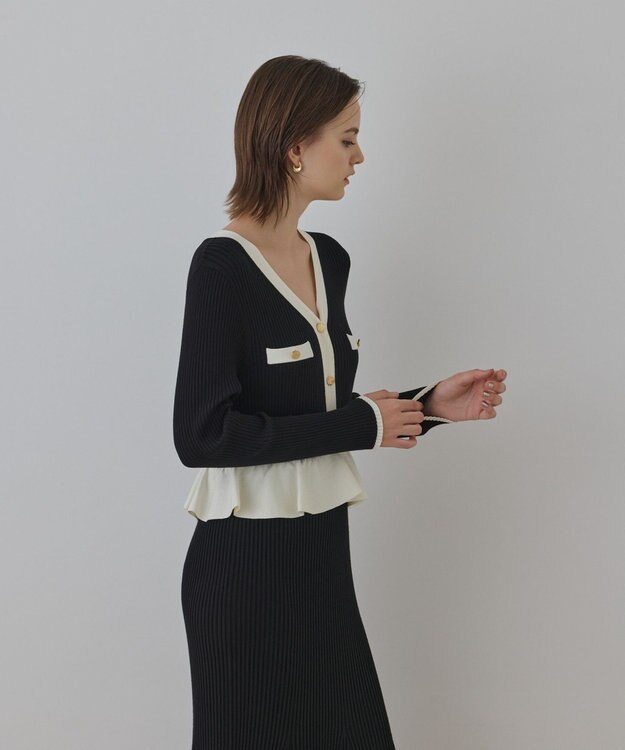 GRACE CONTINENTAL バイカラーニットワンピース ブラック