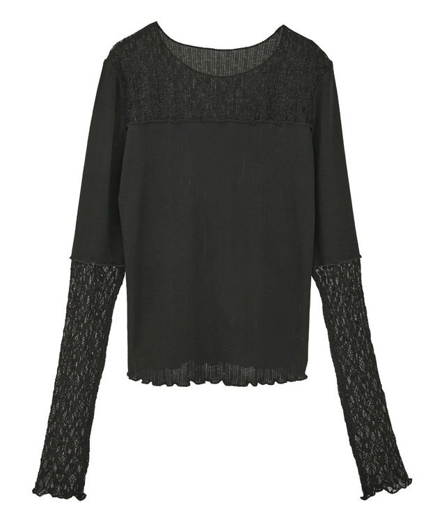 earth music&ecology レース×アイレットプルオ－バー Black