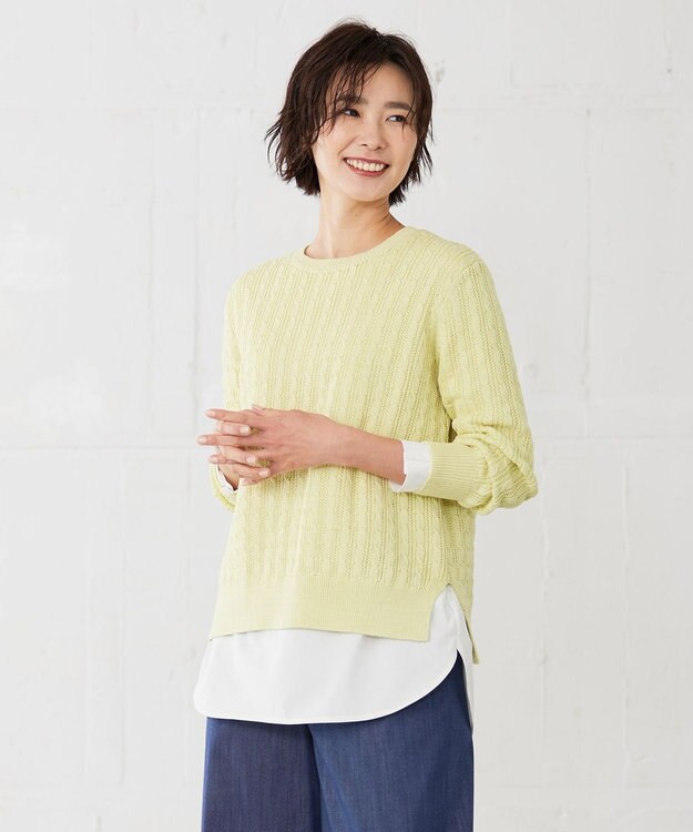 J.PRESS LADIES L 【洗える】 ギザマーセライズコットン ニット 黄緑系