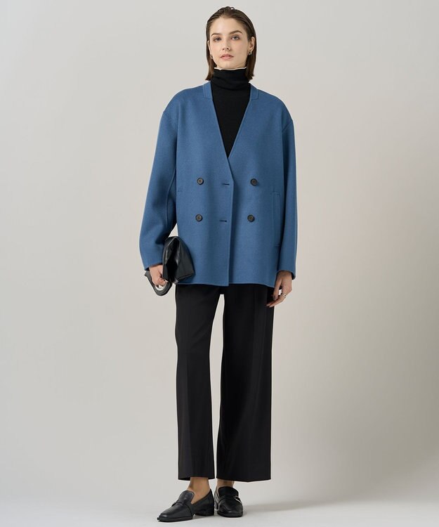 ICB WoolRever ノーカラーショートコート ブルーグレー系