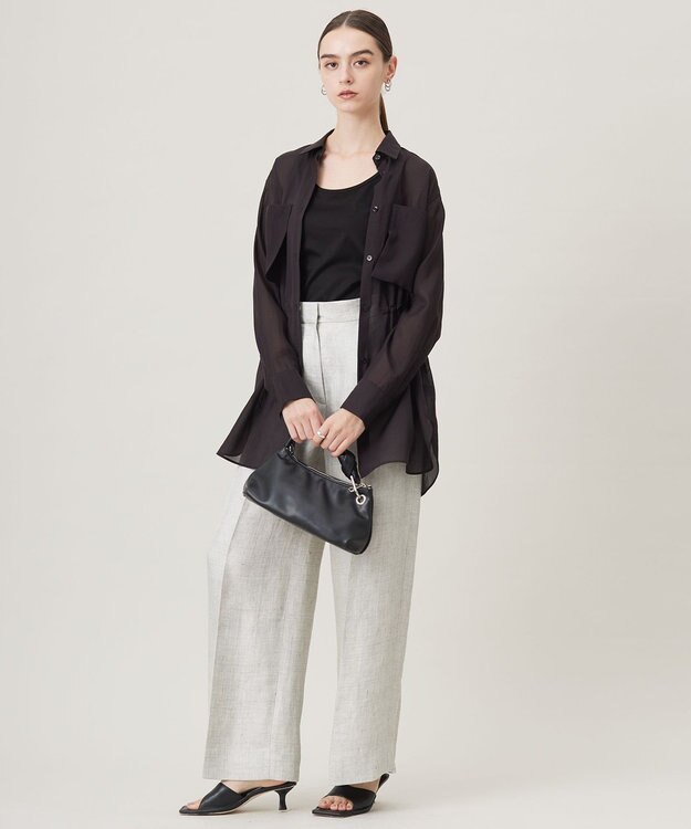 ICB L 【洗える】 PlaXシアーオーガンジー シャツ ブラック系